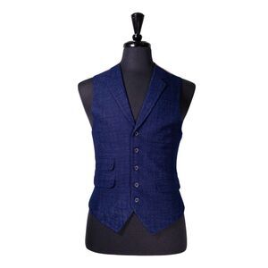 Mens Navy Blue Vest 40R Cotton Blend Waistcoat Preppy Casual Formal Wedding